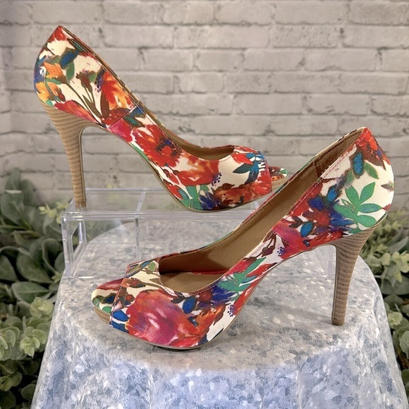 Christian Siriano for Payless “Kate” Tropical Floral PeepToe Heel WMS 7.5M💐NWOT - Picture 4 of 9